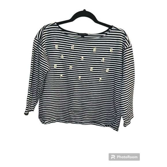 BANANA REPUBLIC Jeweled Rhinestone Stripe Long Sleeve Sz Small Top - Picture 4 of 7